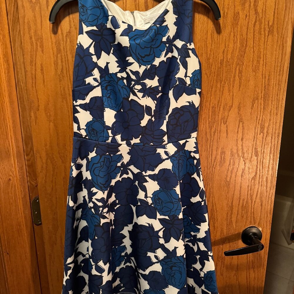Floral Fit & Flare Blue Stretch Dress